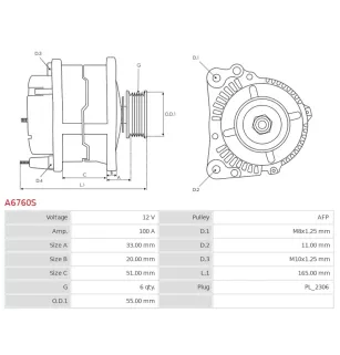 Alternateur 12V 100A Denso UD100872A UD100873A