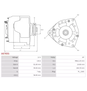 Alternateur 12V 130Amp AS-PL UD101271A, DENSO 104211-4570, ISUZU 8974356650