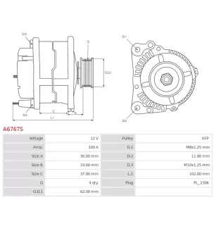 Alternateur 12V 100A Toyota UD101269A 104211-3522