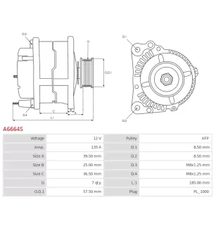 Alternateur 12V 135A Denso UD19341A UD21009A