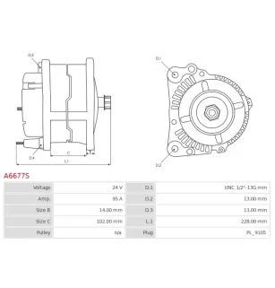 Alternateur 24V 95Amp AS-PL UD19350A, CUMMINS 4937442, 4944732