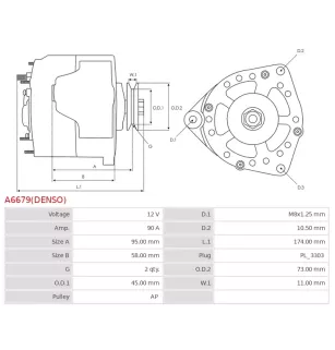 Alternateur 12V 90A Caterpillar UD810272 114188