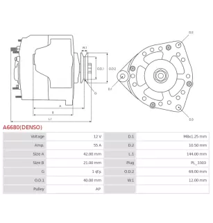 Alternateur 12V 55A Denso UD810268 114518