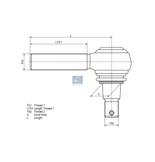 Rotule, filetage à droite, C: 32 mm, M30 x 1,5R, L: 120 mm Pour MAN Chassis, Actros 1, Actros 2, Actros 3, Actros 4, Antos