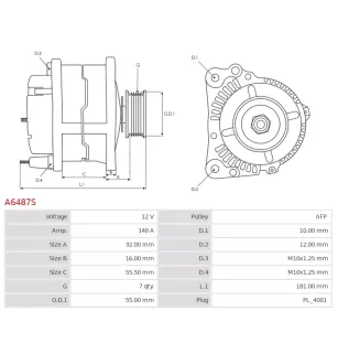 Alternateur 12V 140A Denso UD14833A 104210-1180