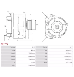 Alternateur 12V 220Amp AS-PL UD101772A, BMW 12318645329, 12318648047, 8645329, 8648047, DELCO DRA2142, DENSO 021080-2290