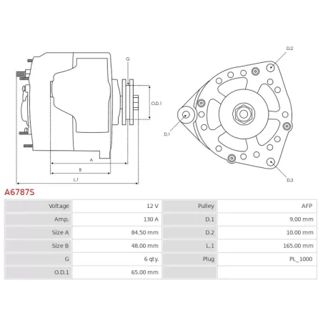 Alternateur 12V 130Amp AS-PL UD101941A, BOSCH 0986CR6240, 0986UR6240, AL1318X, DENSO 104211-8300, 104211-8390