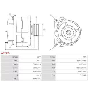 Alternateur 12V 100A Toyota UD102092A 104211-3171
