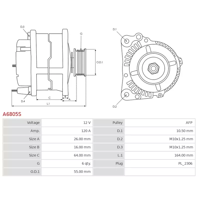 Alternateur 12V 120A Toyota UD102086A 104211-4220