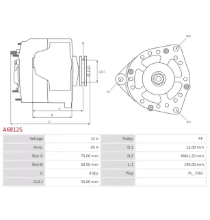 Alternateur 12V 65Amp AS-PL UD102185A, DENSO 102211-5730, JOHN DEERE RE509080, CASCO CAL40A42AS, ITAB AUTOMOTIVE 20040A42AV