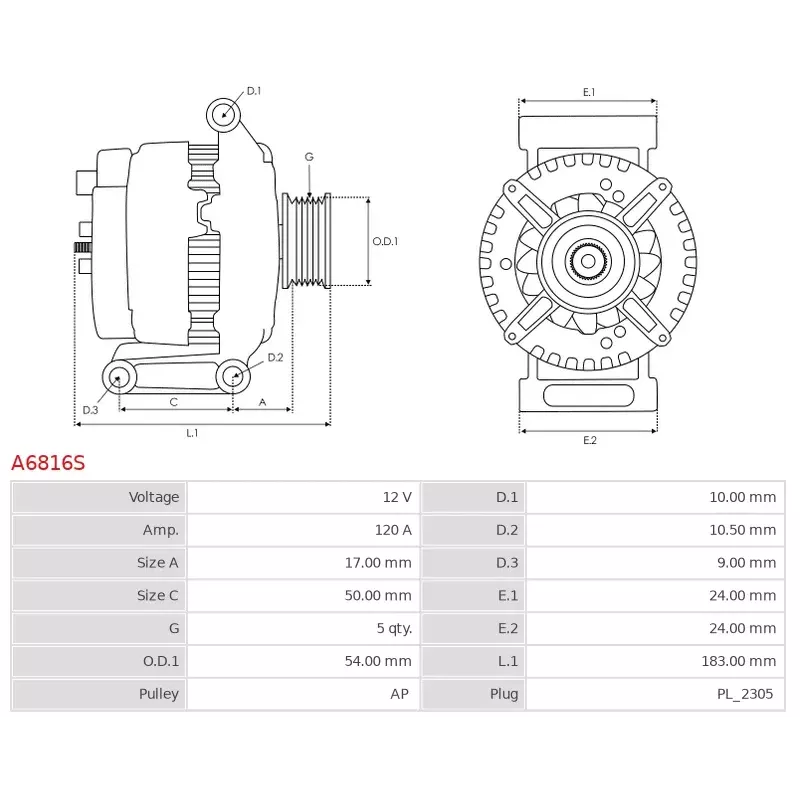 Alternateur 12V 120A Denso UD102341A 101210-1680