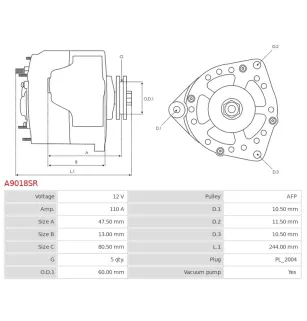 Alternateur 12V 110Amp BOSCH 0986049500, CARGO 113331, DELCO DRA4203