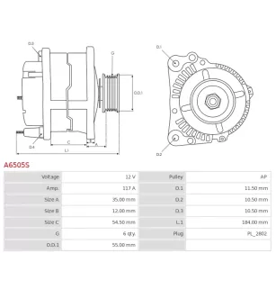 Alternateur 12V 117A Delco A6505S UD90212A