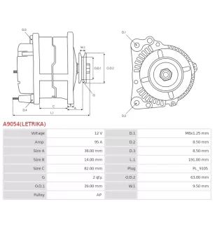 Alternateur 12V 95Amp CLAAS 6005028826, ISKRA / LETRIKA 11.201.881, AAK5166, IA0881, MAHLE MG407, CASCO CAL21230GS