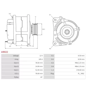 Alternateur 12V 105A Bosch A9022 0986082100