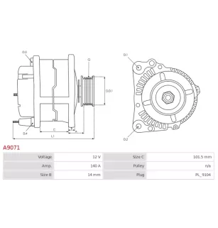 Alternateur 12V 140A Prestolite UD01191A 8LHZ2070V
