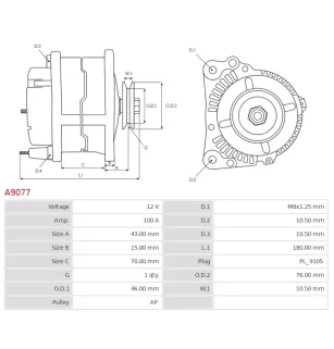 Alternateur 12V 100A UD10966A 9402.3701-17