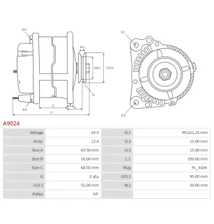 Alternateur 24V 13Amp CARGO 110800, HELLA 8EL732867-001, KOMATSU 600-821-3350, 600-821-3370, 6008213260, 6008213280