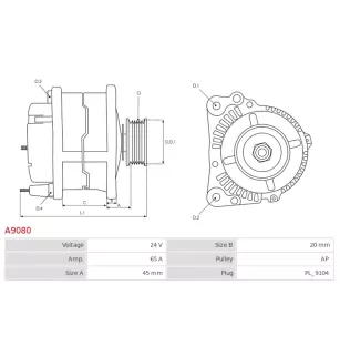 Alternateur 24V 65Amp AS-PL UD10972A, KAMAZ 6582.3701