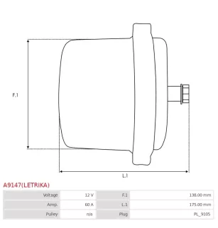 Alternateur 12V 60Amp AS-PL UD11833(LETRIKA)A, CARGO 112183, DELCO DRA0323, DEUTZ 01180650, 04103905