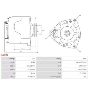Alternateur 12V 120A Bosch A9035 UD19339A