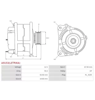 Alternateur 12V 55Amp AS-PL UD11840(LETRIKA)A, ISKRA / LETRIKA 11.204.073, AAG5133, IA1372, KHD 01183457, 04111821, 4115371