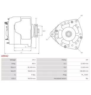 Alternateur 24V 80Amp PRESTOLITE JFZ2715, KRAUF ALQ0388