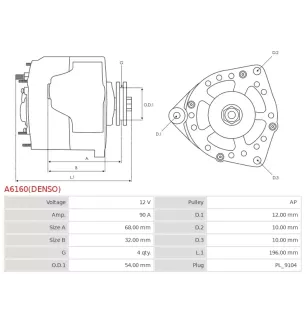 Alternateur 12V 90A Denso 115647 DA2304
