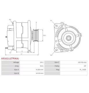 Alternateur 24V 50Amp AS-PL UD11849(LETRIKA)A, CHEVROLET 25016011