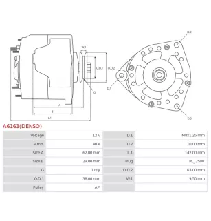 Alternateur 12V 40A Denso UD19430A 114411