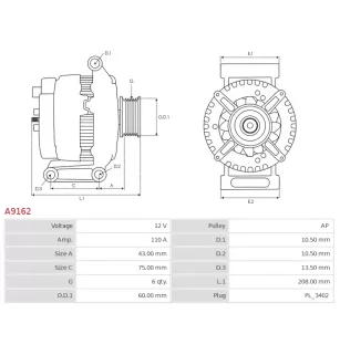 Alternateur 12V 110A Ford UD11254A 2S7T-10300-DA