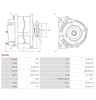 Alternateur 24V 25Amp ISUZU 1812002360, 5812002360, KOMATSU 6008215860, NIKKO 0-33000-4010, 01-33-3012, CASCO CAL50628GS