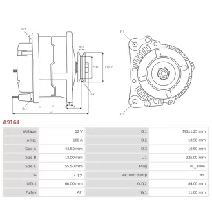 Alternateur 12V 100A Bosch A9164 UD11327A