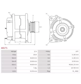 Alternateur 12V 130A Denso UD01167A UD101018A