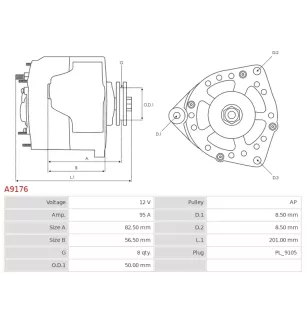 Alternateur 12V 95Amp AS-PL UD12206A, CARGO 114513, CLAAS 7700046783, ISKRA / LETRIKA 11.201.738, AAK5125, IA0738, MAHLE MG 435