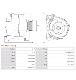 Alternateur 24V 80A Valeo UD02586A 37300-70700