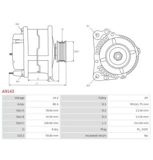 Alternateur 24V 80Amp CUMMINS 4973876X, HONDA C3967947, PRESTOLITE JFZ276, DONGFENG 3701800060, 37T6701001A, Z3900520