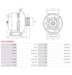 Alternateur 12V 150A Denso DRA1429 104210-1510