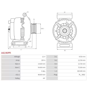 Alternateur 12V 105A Bosch 0986080440 114009