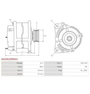 Alternateur 12V 80A Bosch 0986082460 27060-B1030