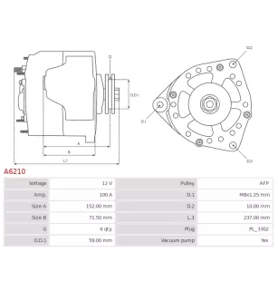 Alternateur 12V 100A Denso A6210 UD02335A