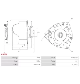 Alternateur 12V 100Amp AS-PL UD30012A, DENSO 101211-7000, 101211-7010, 101211-7011, 101211-7320, TOYOTA 27060-17180