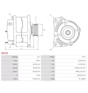 Alternateur 12V 150A Denso A6323 UD11463A