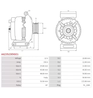 Alternateur 12V 150A Denso UD804945 DA2377