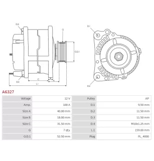 Alternateur 12V 100A Denso A6327 UD11460A