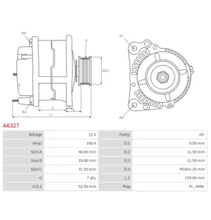 Alternateur 12V 100Amp AS-PL A6327, UD11460A, DELCO 12721, 94742
