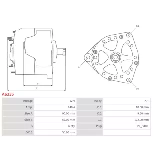 Alternateur 12V 140A Denso UD11477A 104210-3200