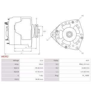 Alternateur 12V 130A Denso A6352 UD12248A
