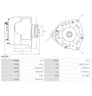 Alternateur 12V 130A Denso A6359 UD11387A