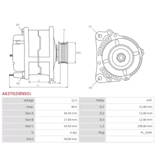 Alternateur 12V 90A Denso UD808761 DRA0713